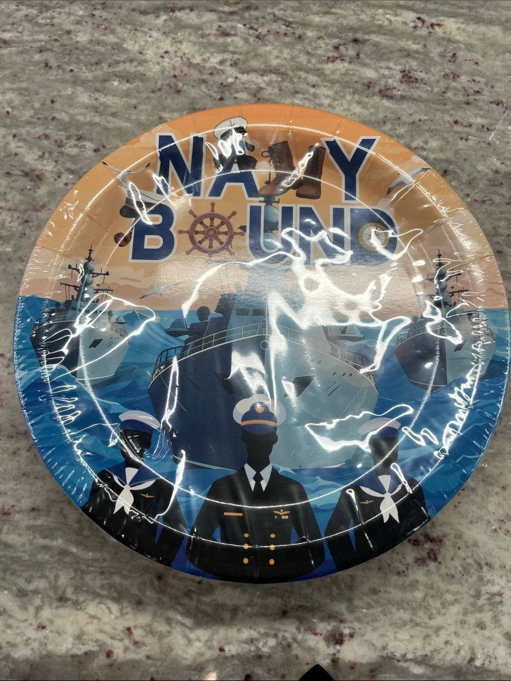 Navy Bound Decorative Party Plates - Navy Blue & Orange